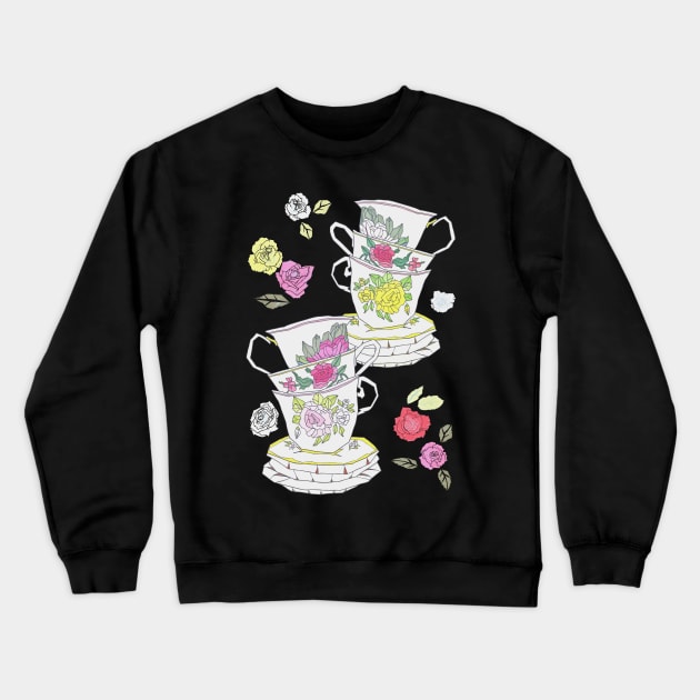 Vintage Tea Cups Crewneck Sweatshirt by minniemorrisart